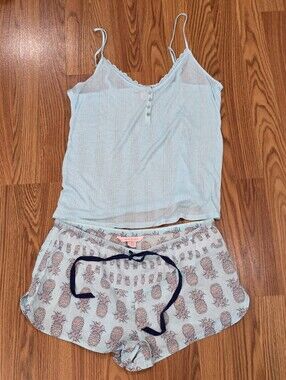 Victoria’s Secret PJ Sleep Set Tank (L) & Shorts (M) Blue Pineapple Print Lounge